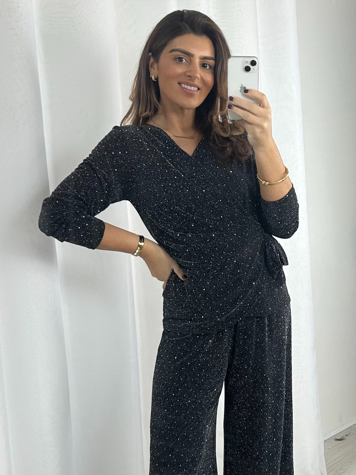 Scattered Diamante Cross Over Tie Front Co-Ord (2 Colours)