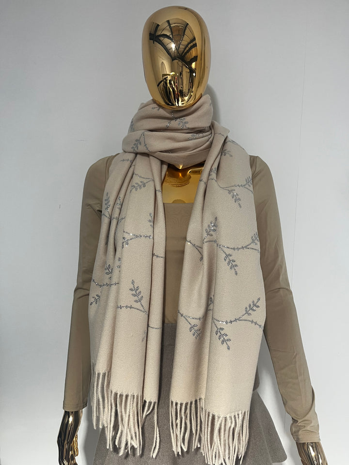 Diamante Vine Design Tassel Edge Scarf (3 Colours)