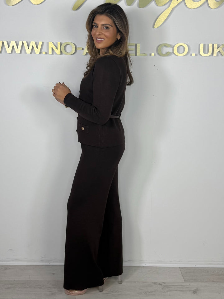 Flat Knit Double Breasted Gold Button Collared Trouser Co-ord (2 Colours)