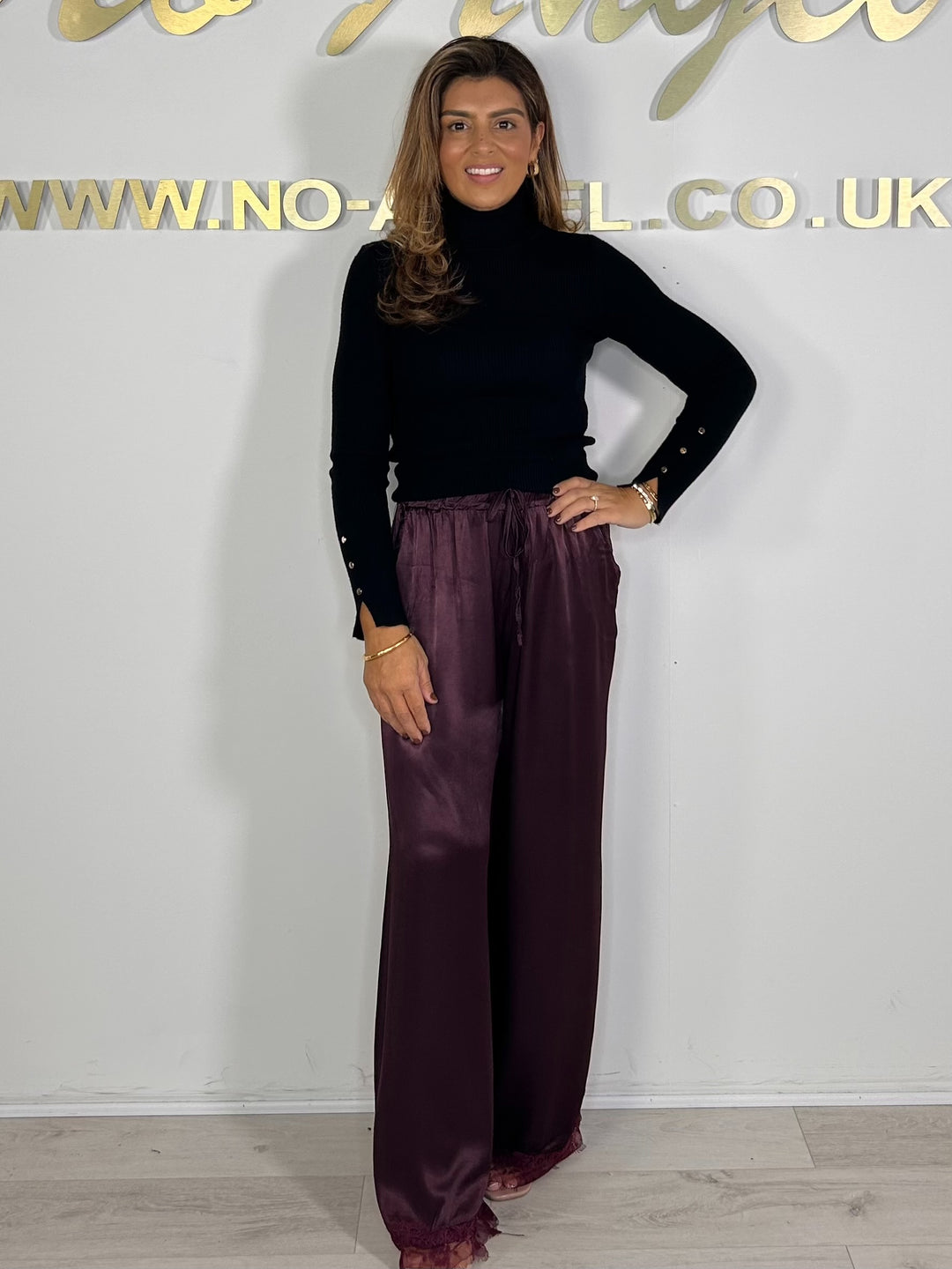 Lace Trim Satin Trousers (4 Colours)