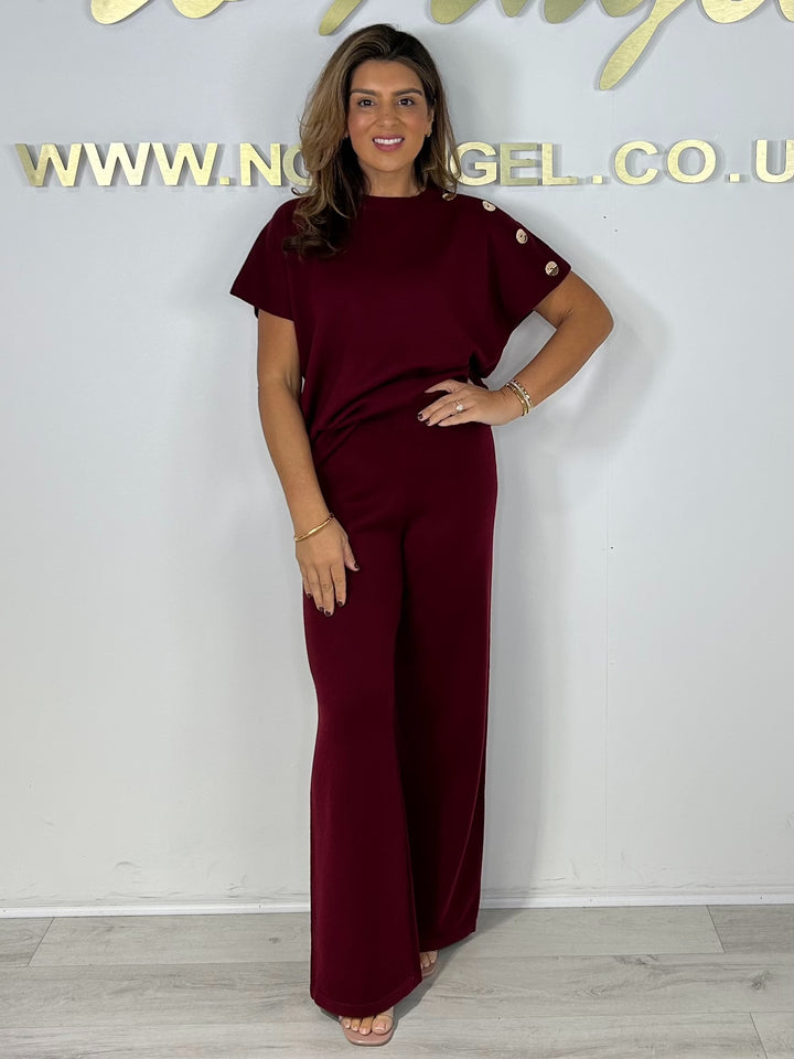 Soft Knit Flat Gold Button Shoulder Detail Co-Ord (3 Colours)