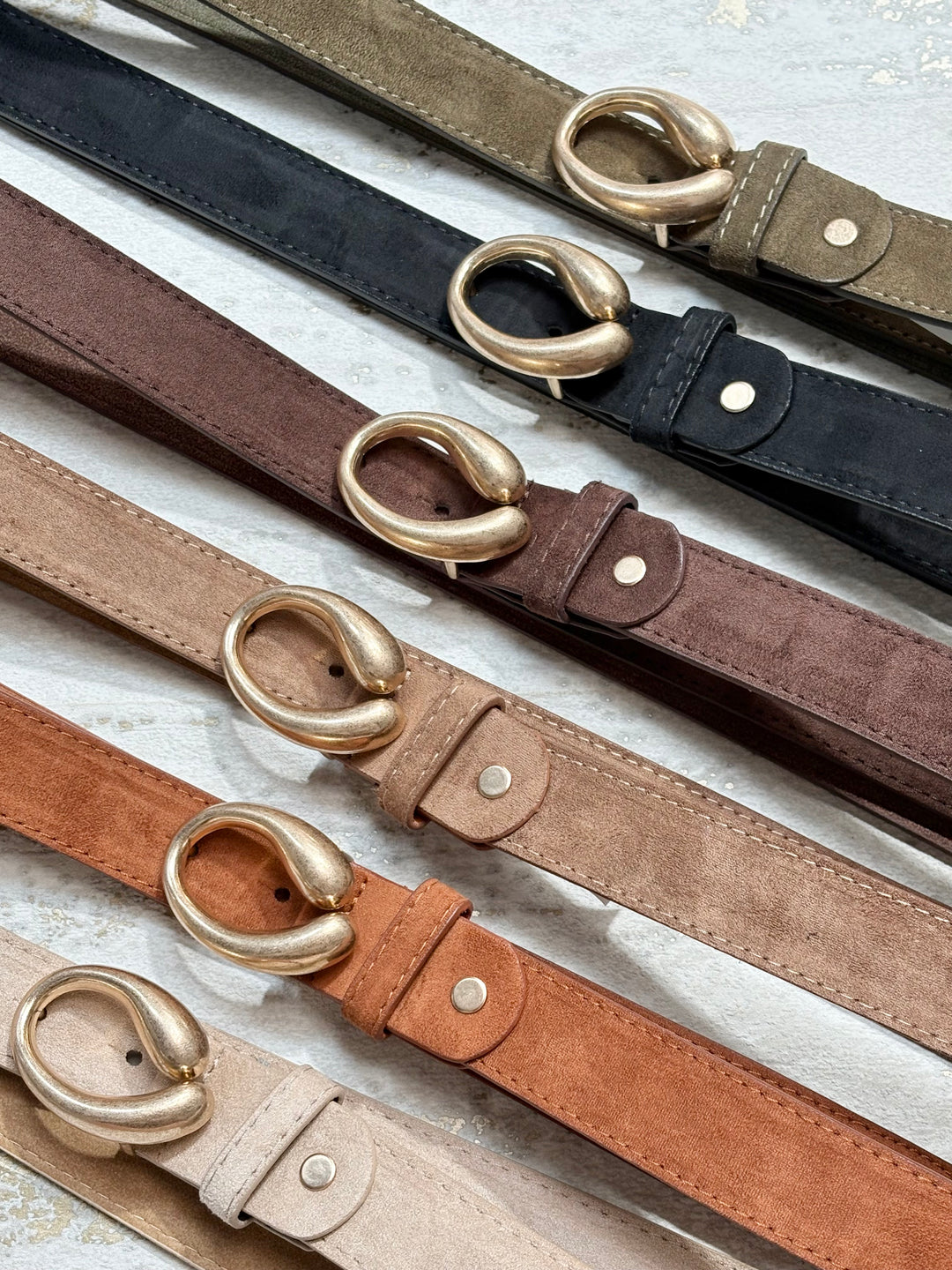 Suede Effect Gold Oval Buckle Belt (6 Colours)