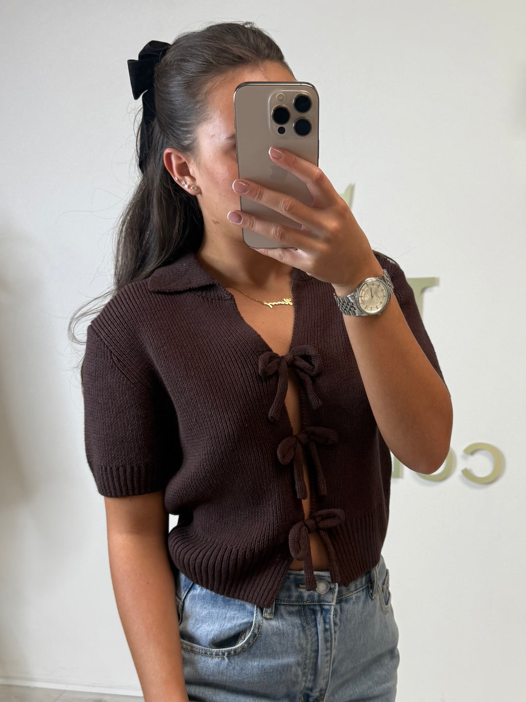 Knitted Short Sleeve Bow Top (3 Colours)