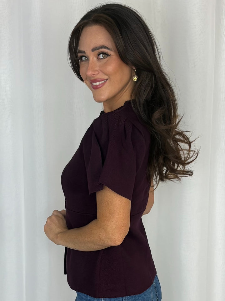 Covered Button Frill Sleeve Top (4 Colours)