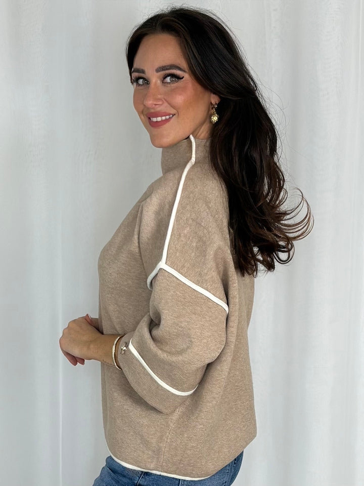 Contrast Trim High Neck Gold Button Detail Top (5 Colours)
