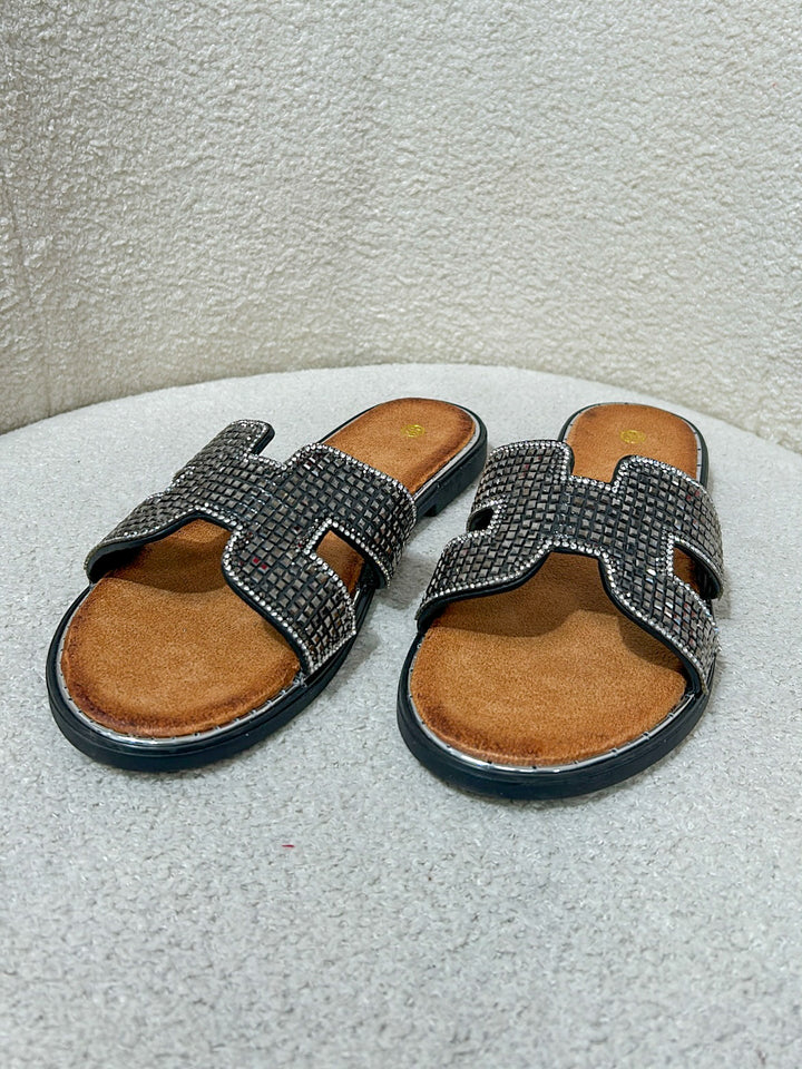 Diamante Block Shaped Sandals (2 Colours)