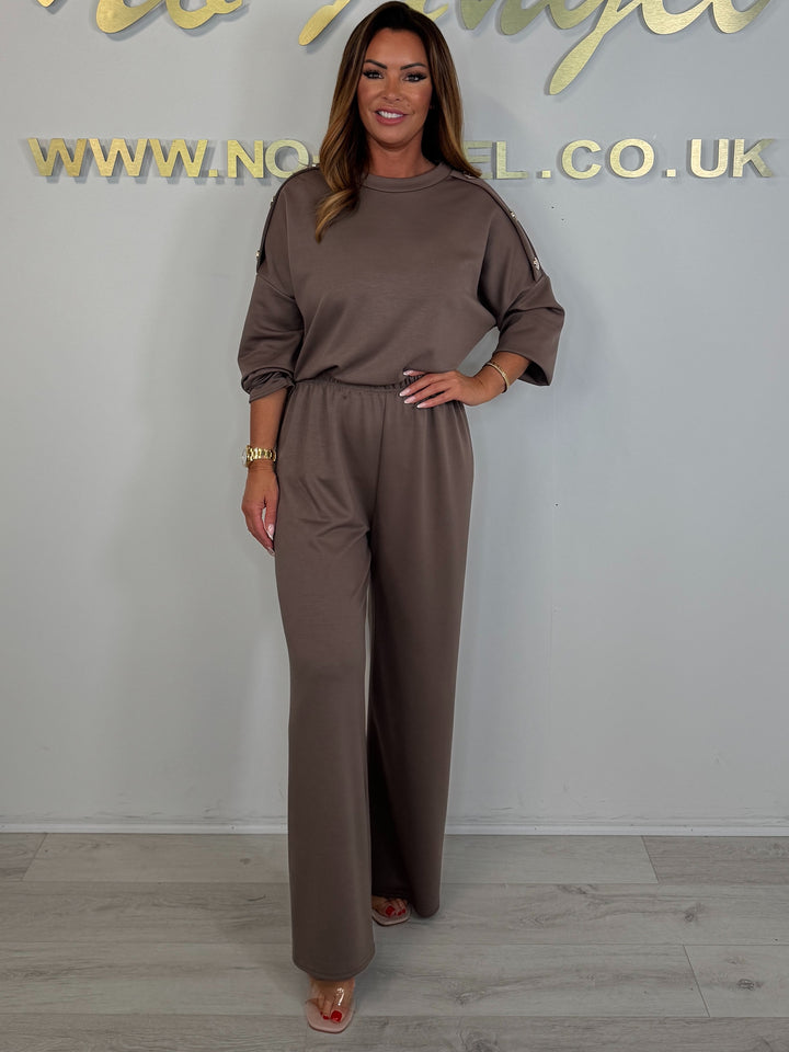 Round Neck Over Size Gold Button Straight Leg Trouser Co-ord (4 Colours)
