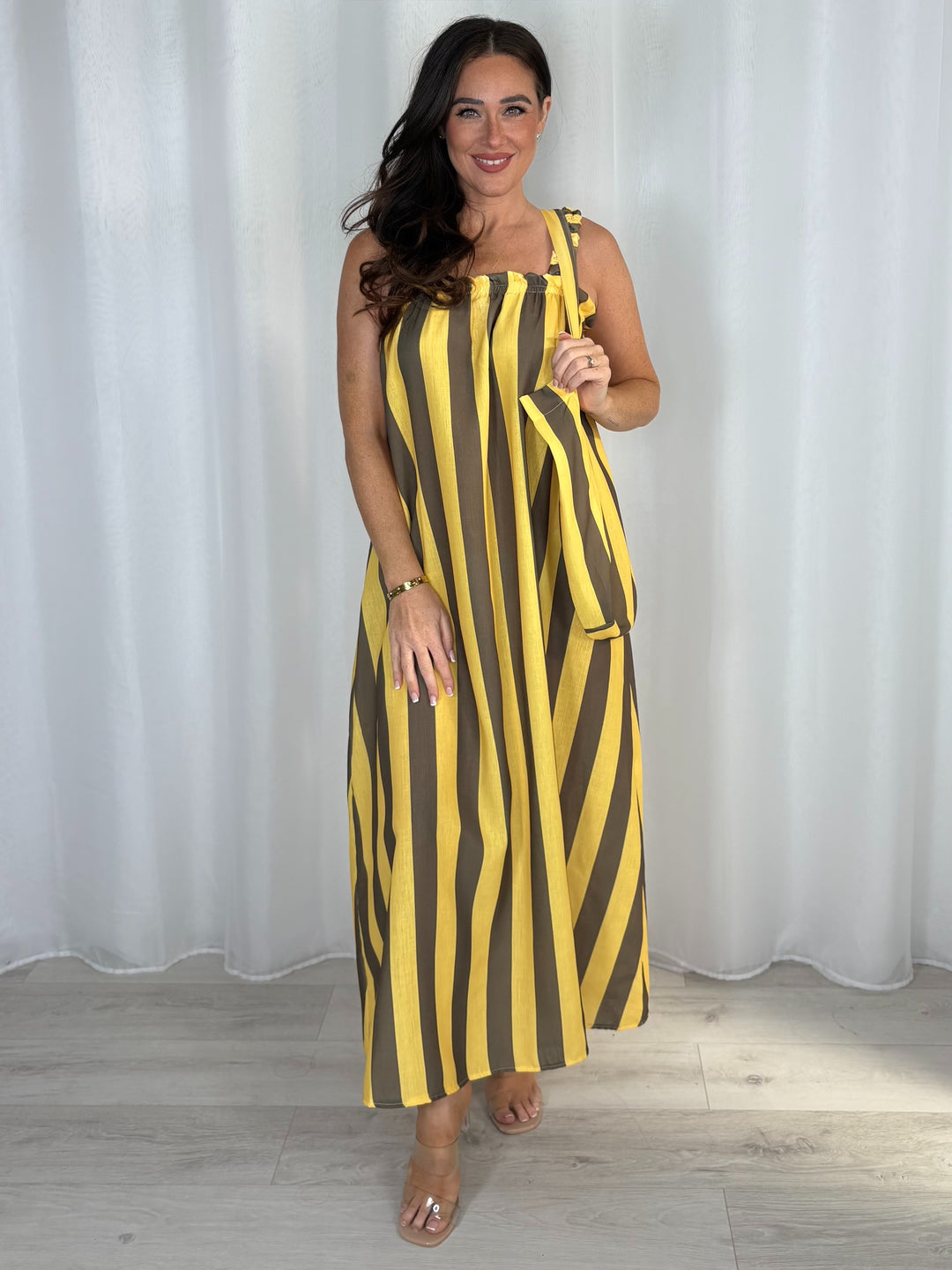 Striped Cotton Maxi Dress With Bag (4 Colours)