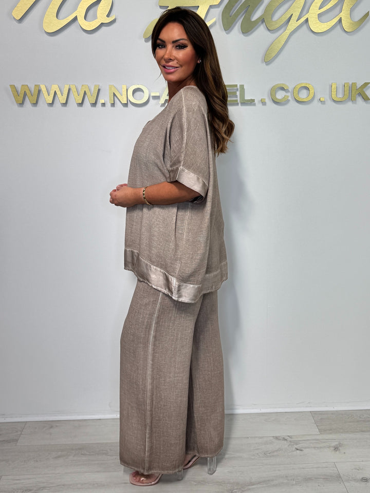 Satin Trim V-Neck Oversize Trouser Co-ord (5 Colours)