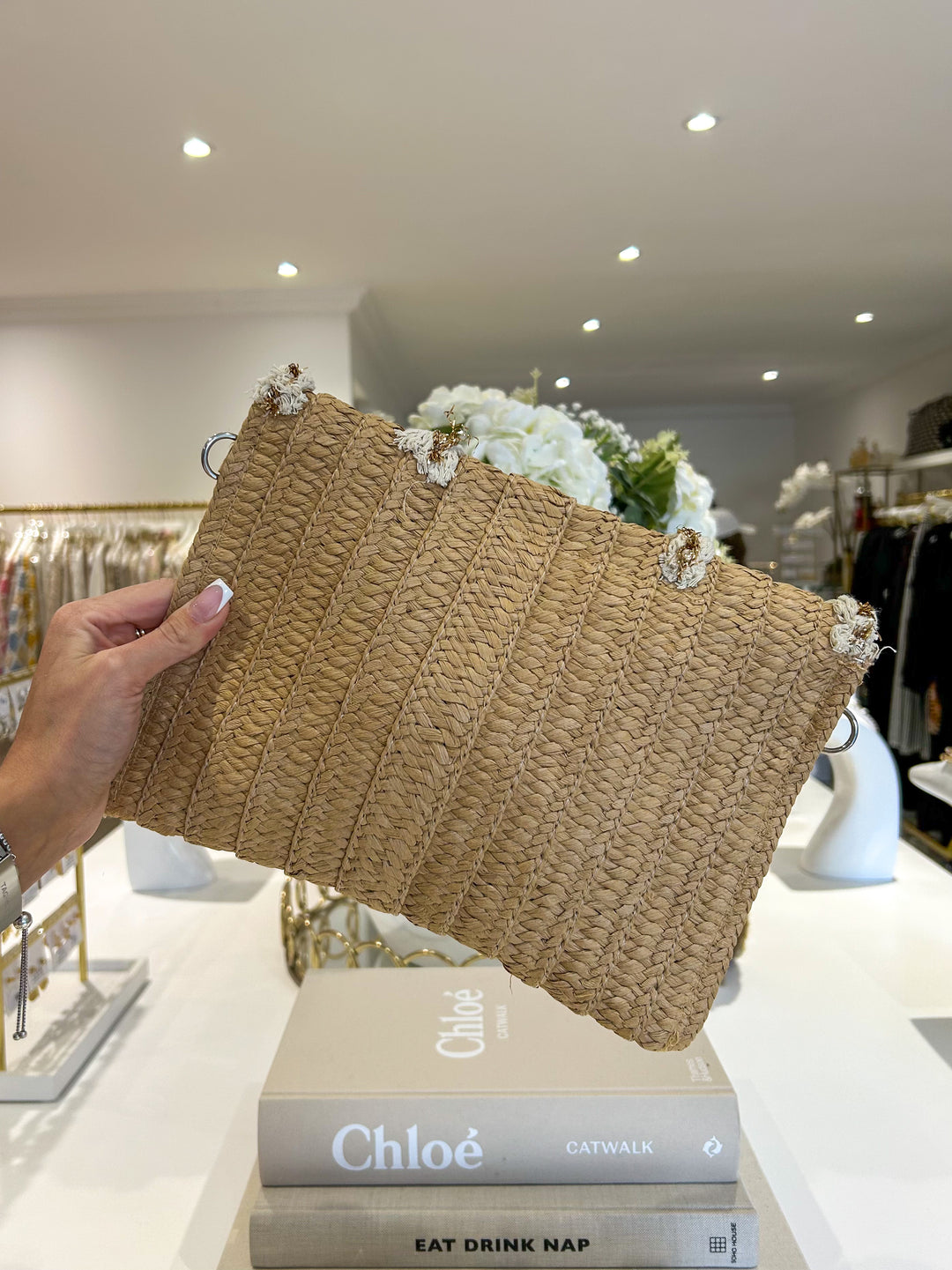 Plait Rope Detail Woven Gold Fleck Clutch (2 Colours)
