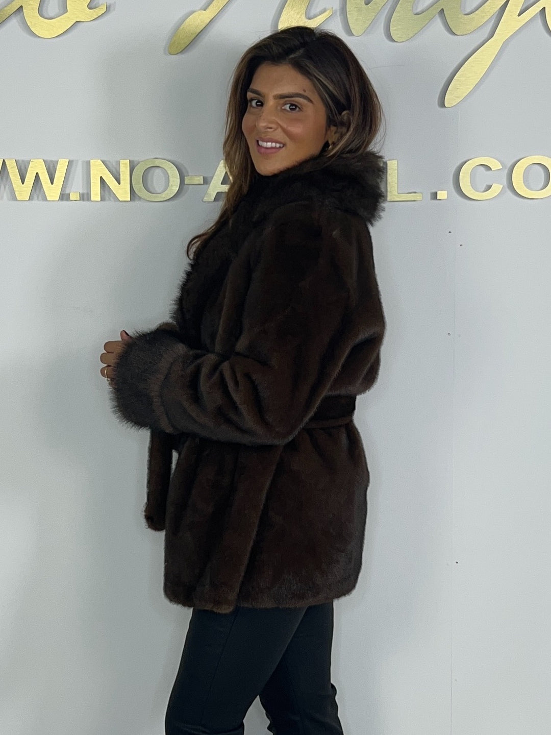 Faux Fur Trim Collar Belted Jacket (2 Colours)