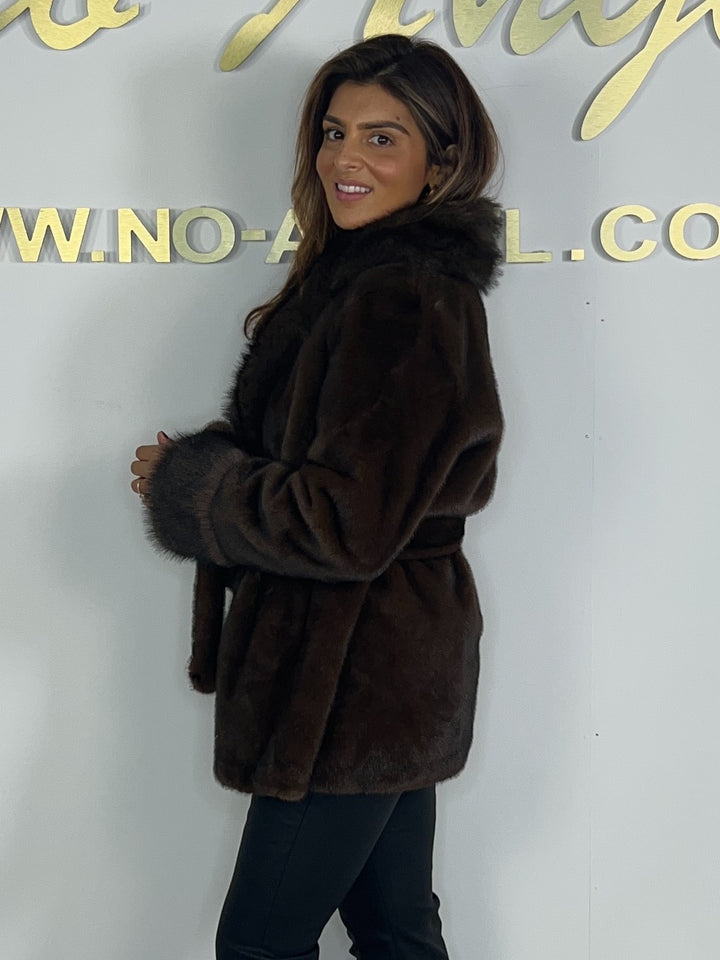 Faux Fur Trim Collar Belted Jacket (2 Colours)