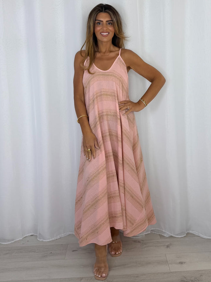 V-Neck Strap Gold Fleck Maxi Dress (4 Colours)