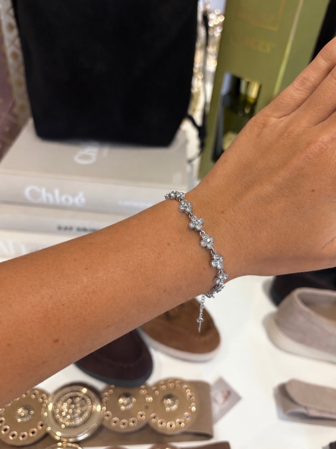 Silver Diamante Clover Bracelet