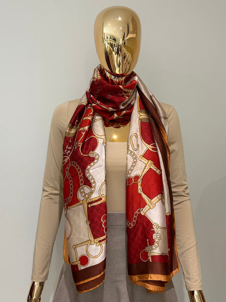 Satin Printed Chain And Border Detail Scarf (2 Colours)