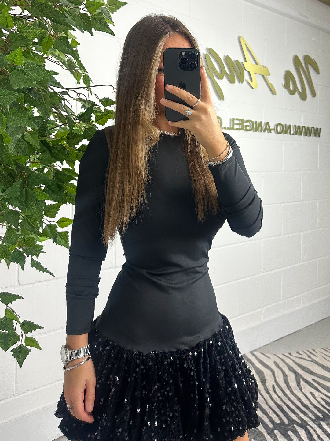 Long Sleeve Sequin Bottom Puff Ball Dress (2 Colours)