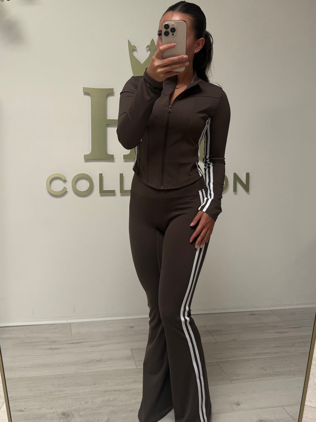 White Stripe Zip Up Top & Flared Leg Trouser Co-ord (2 Colours)