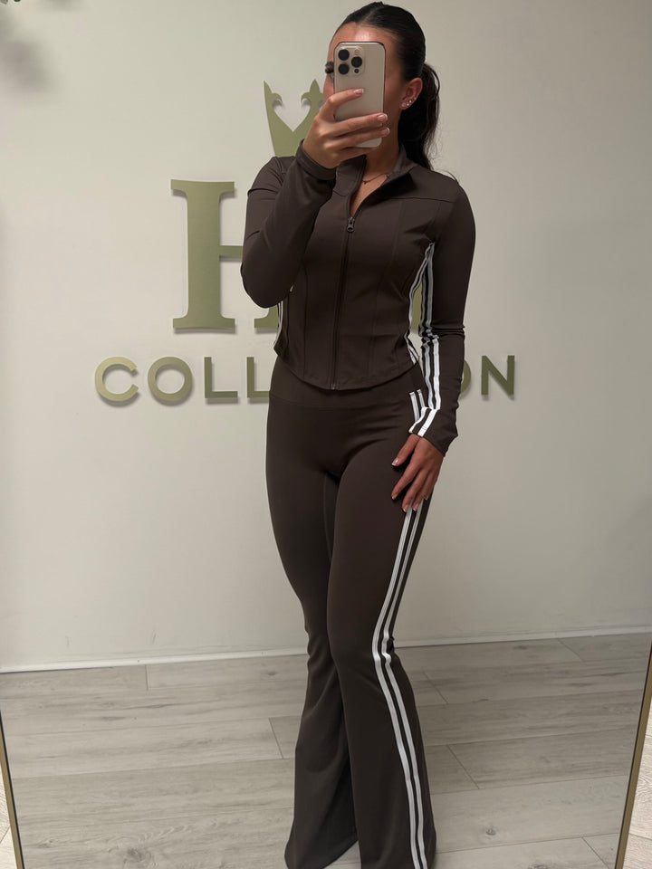 White Stripe Zip Up Top & Flared Leg Trouser Co-ord (2 Colours)