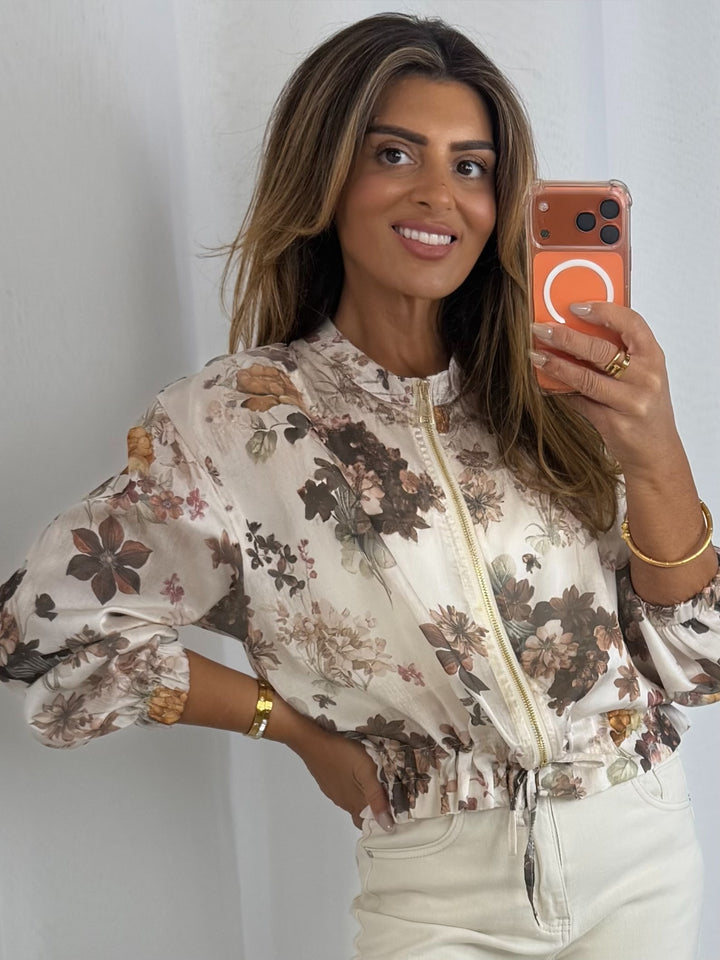 Floral Gold Hardware Bomber Style Jacket