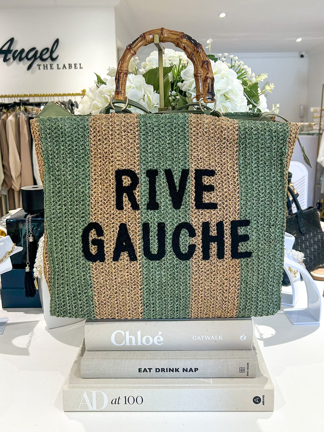 Rive Gauche Striped Bamboo Handle Bag (3 Colours)