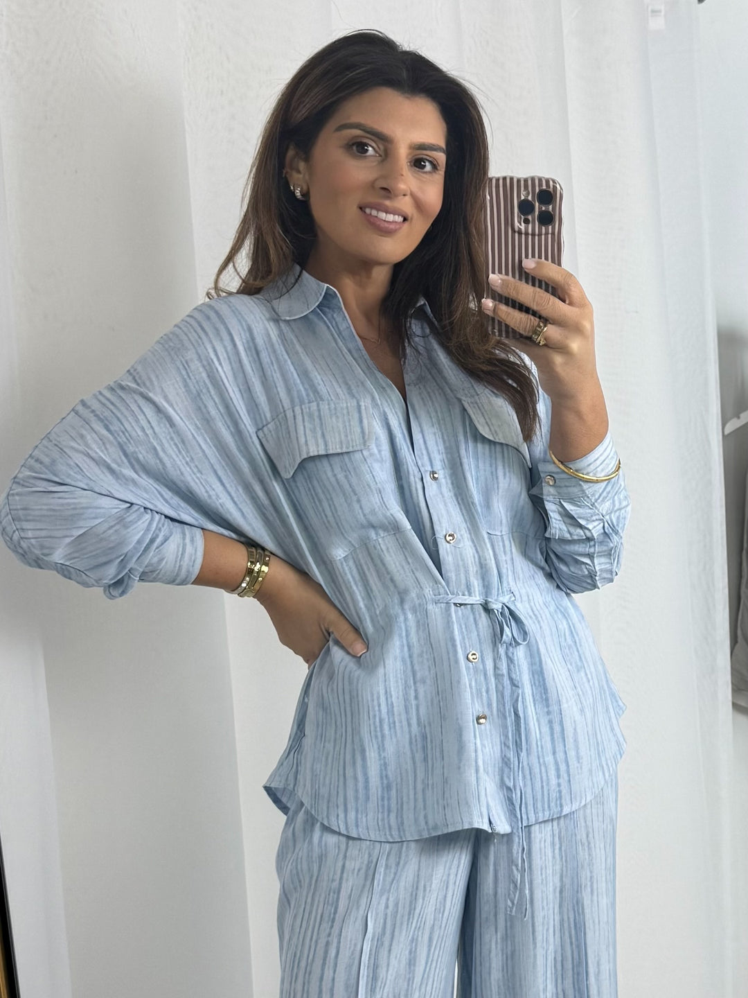 Blue Tie Dye Shirt Belted Trouser Co-ord