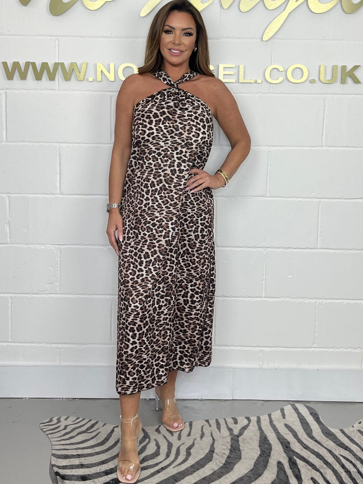 Leopard Print Halter Neck Maxi Dress