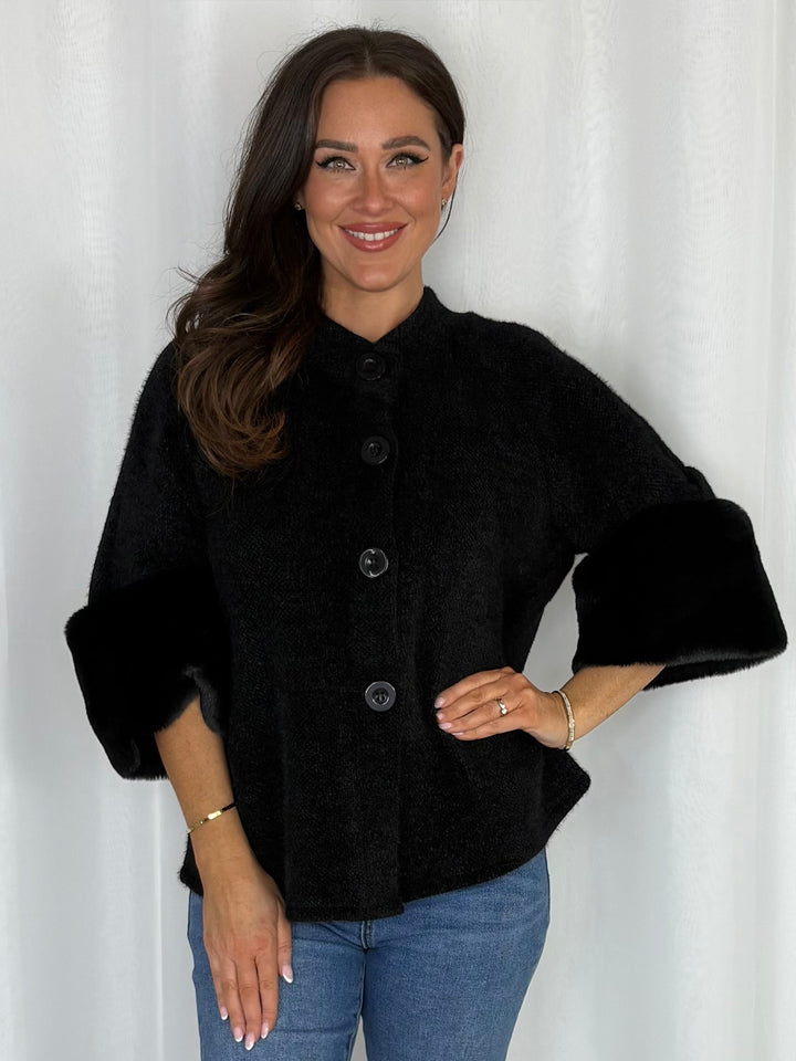 Faux Fur Cuff Textured Cardigan (8 Colours)