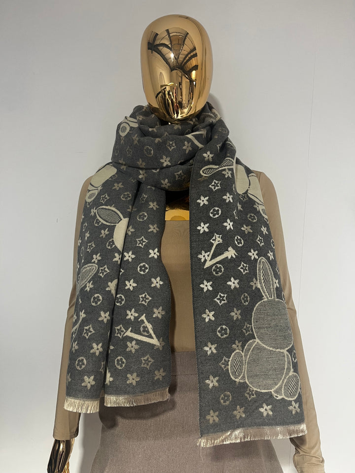 Grey/Cream Reversible Designer Inspired Rabbit Scarf
