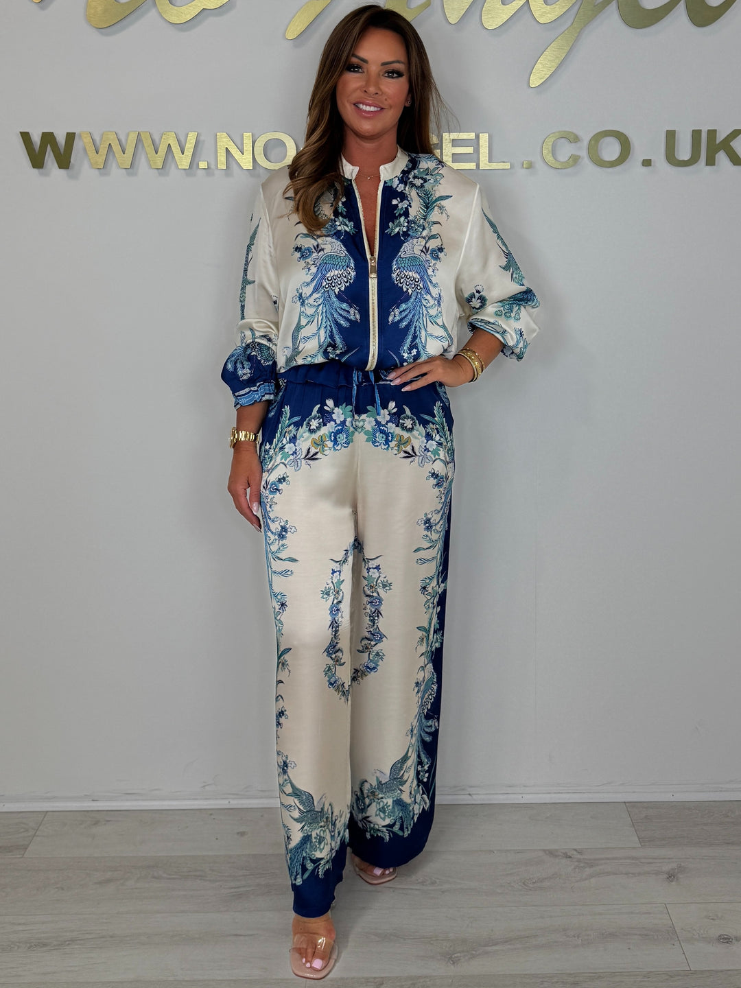 Silk Mix Zip Up Bomber Jacket Printed Trouser Co-ord (3 Colours)