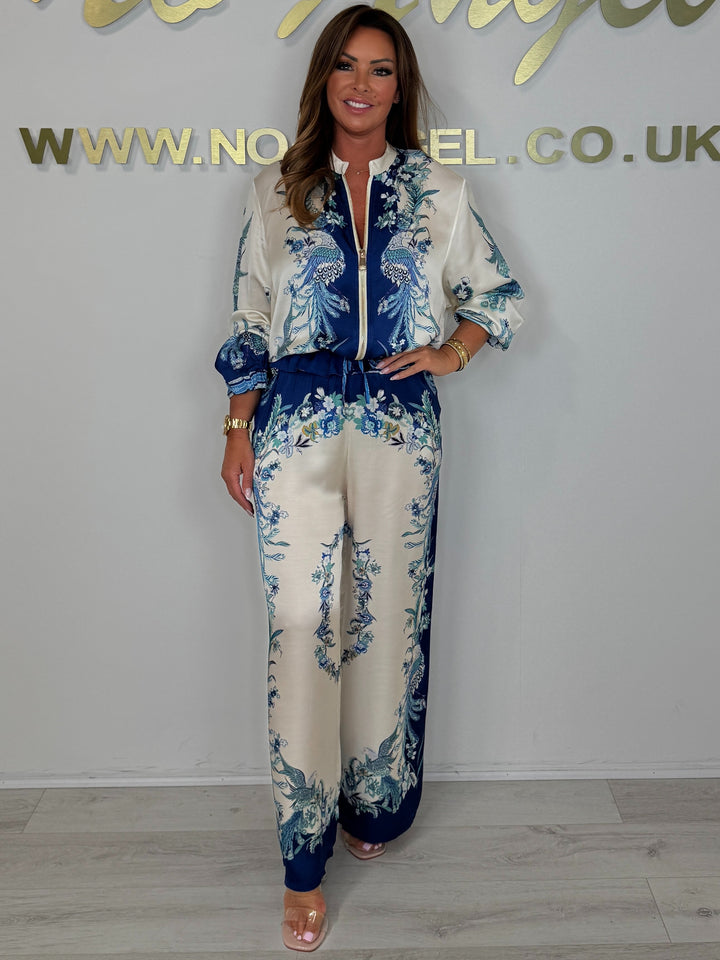 Silk Mix Zip Up Bomber Jacket Printed Trouser Co-ord (3 Colours)