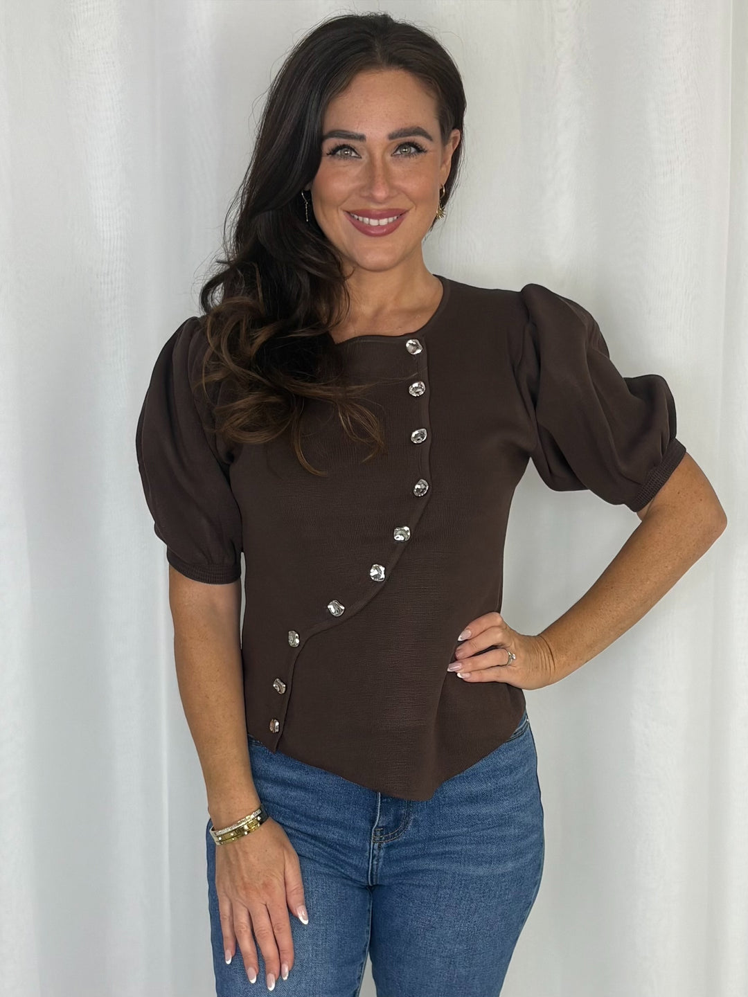 Silver Button Asymmetric Top (2 Colours)