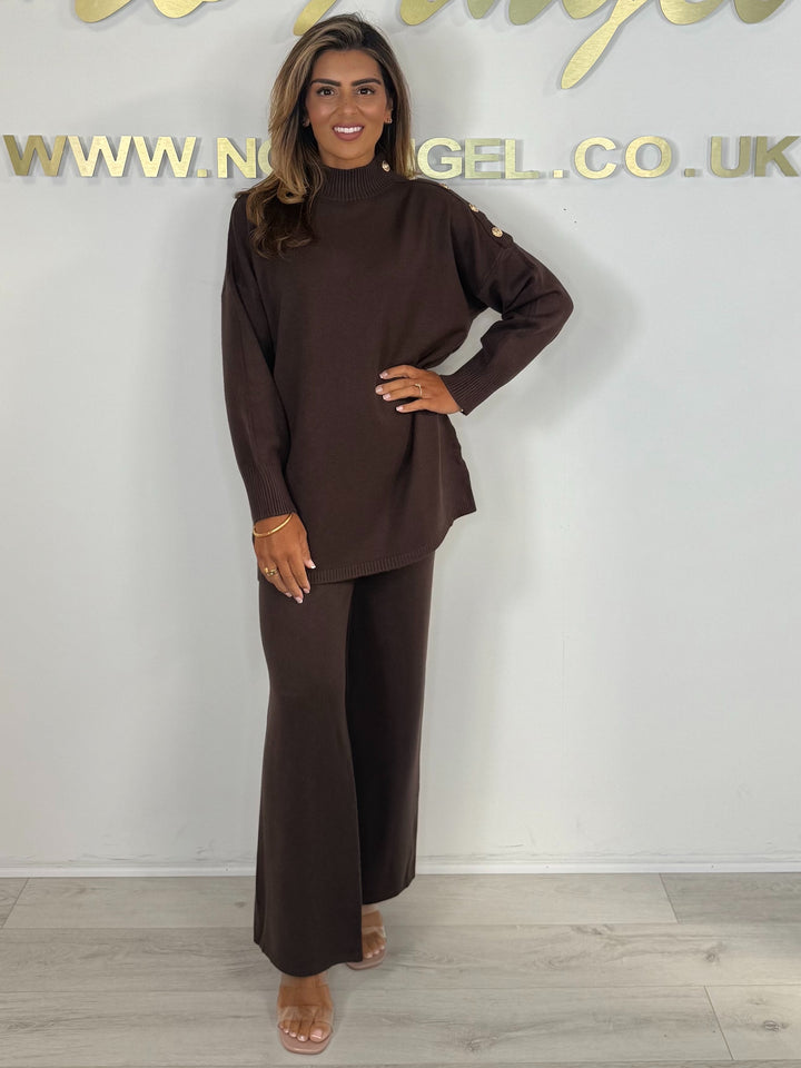 Longline Turtle Neck Gold Button Trouser Co-ord (5 Colours)