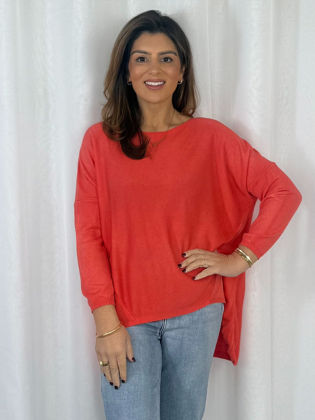 High Low 3/4 Sleeve Round Neck Jumper (4 Colours)