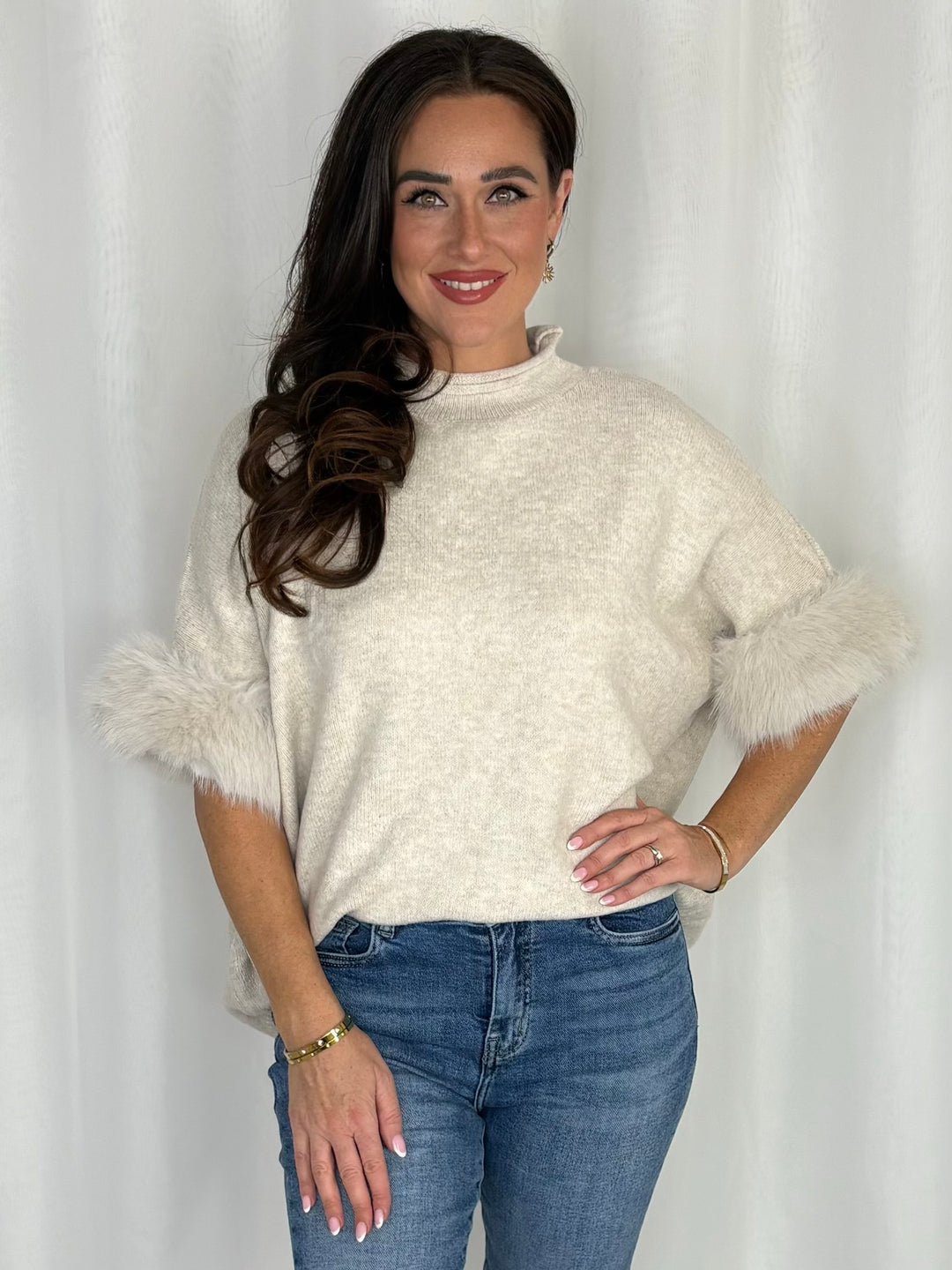 High Neck Faux Fur Jumper