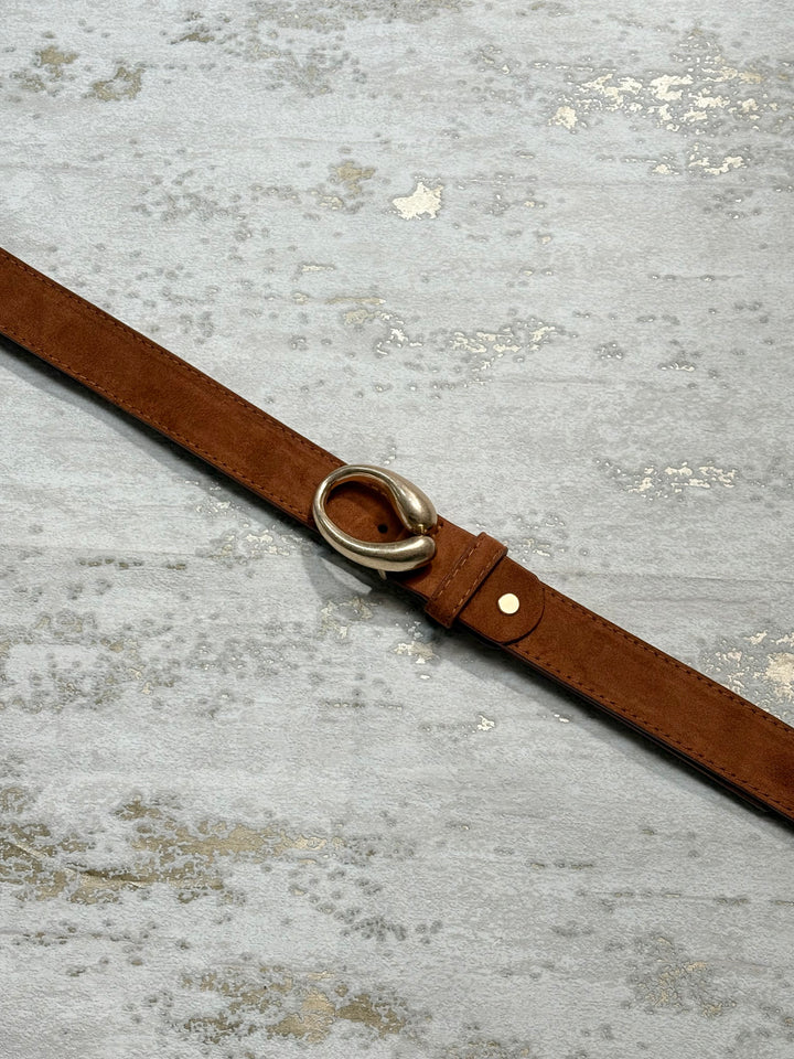 Suede Effect Gold Oval Buckle Belt (6 Colours)