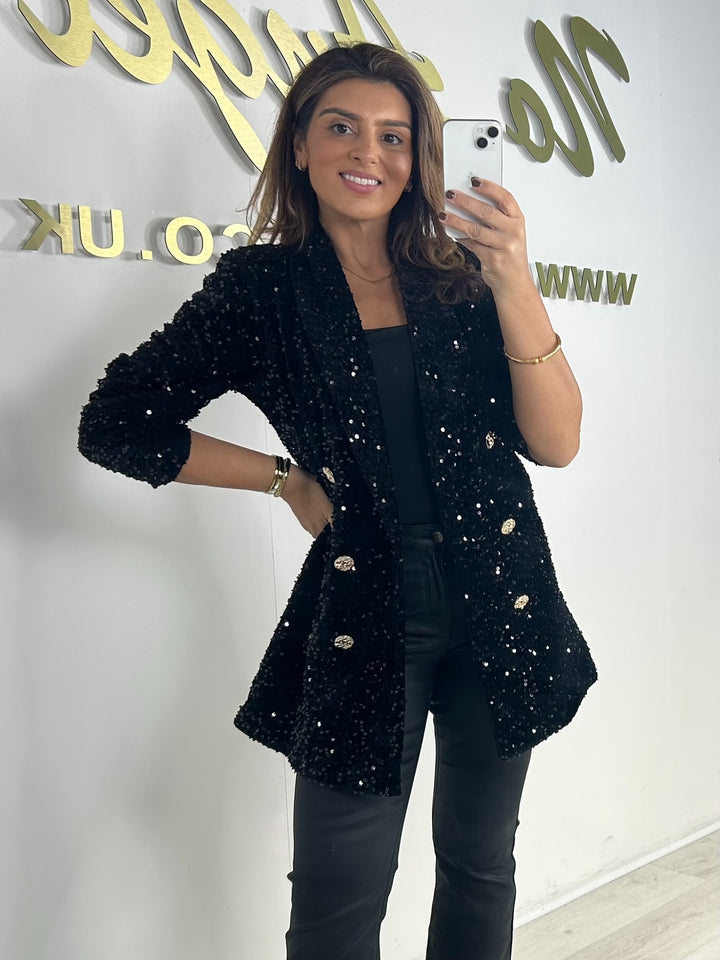 Sequin Textured Gold Button Blazer (2 Colours)
