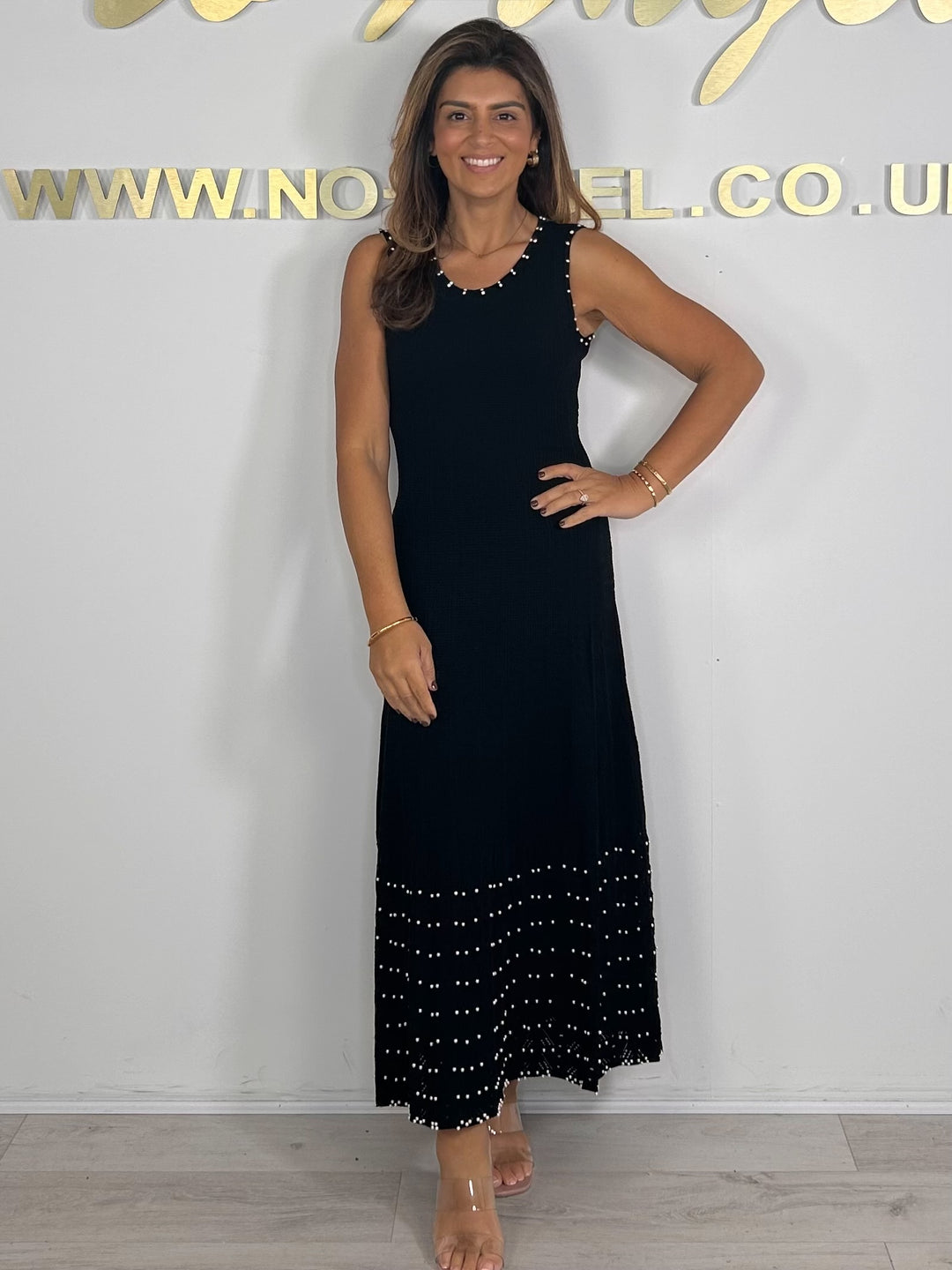 Pearl Trim Detail Sleeveless Maxi Dress (4 Colours)