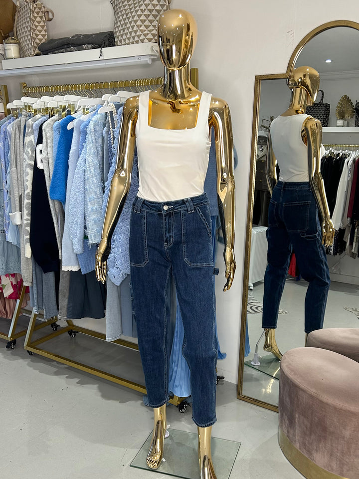 Dark Denim Barrel Mom Jeans