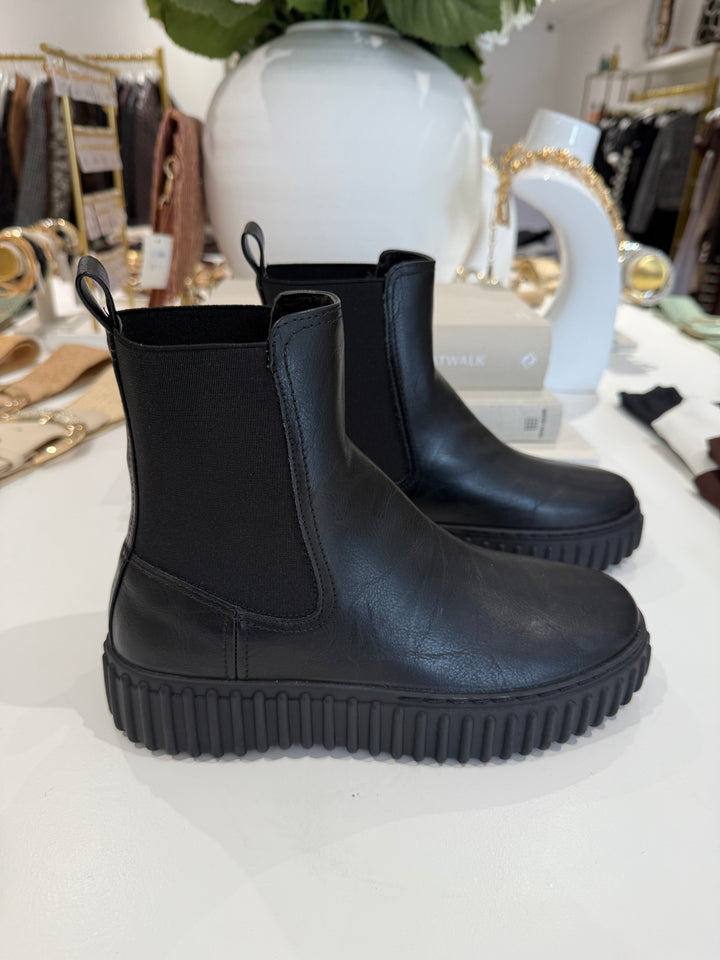 Black Faux Leather Chunky Platform Ankle Boot