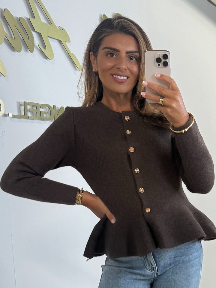 Peplum Gold Button Thick Knit Cardigan (3 Colours)