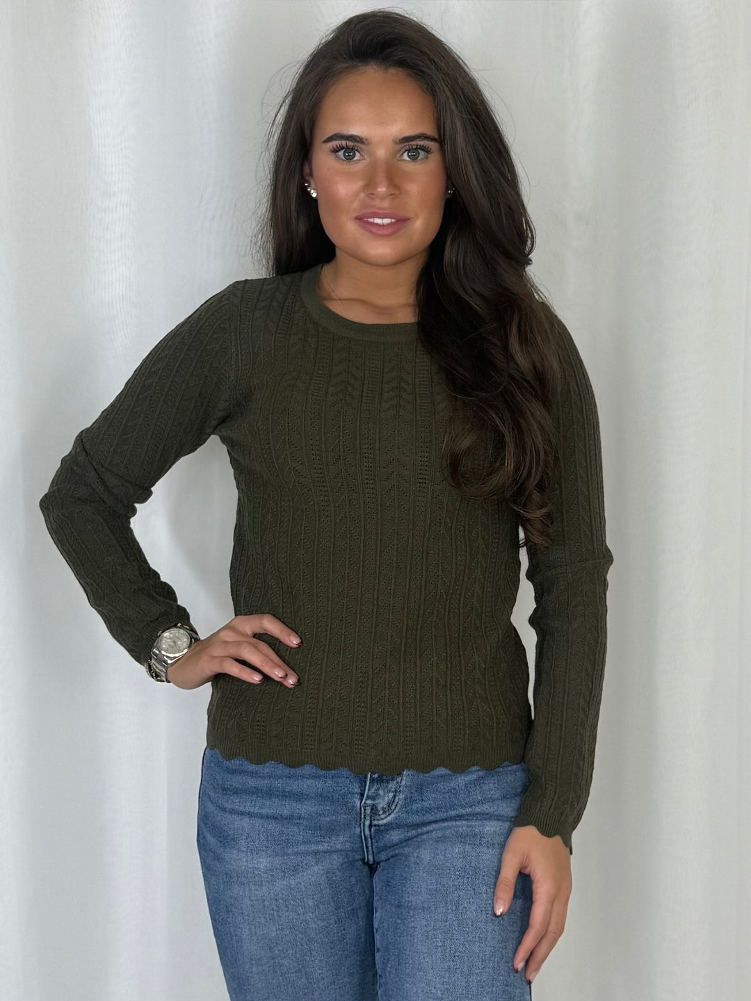 Fine Cable Knit Scallop Hem Jumper (7 Colours)