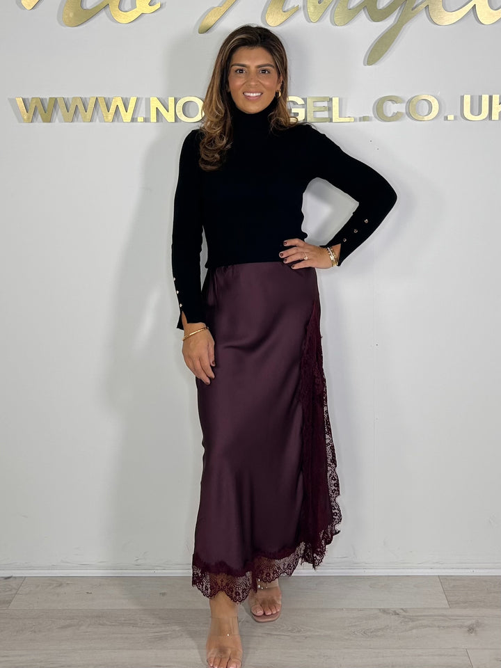 Satin lace Side Split Maxi Skirt (3 Colours)