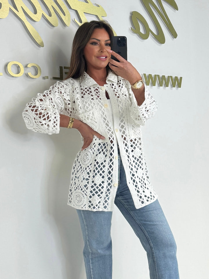 Crochet Long Line Collared Cardigan (2 Colours)