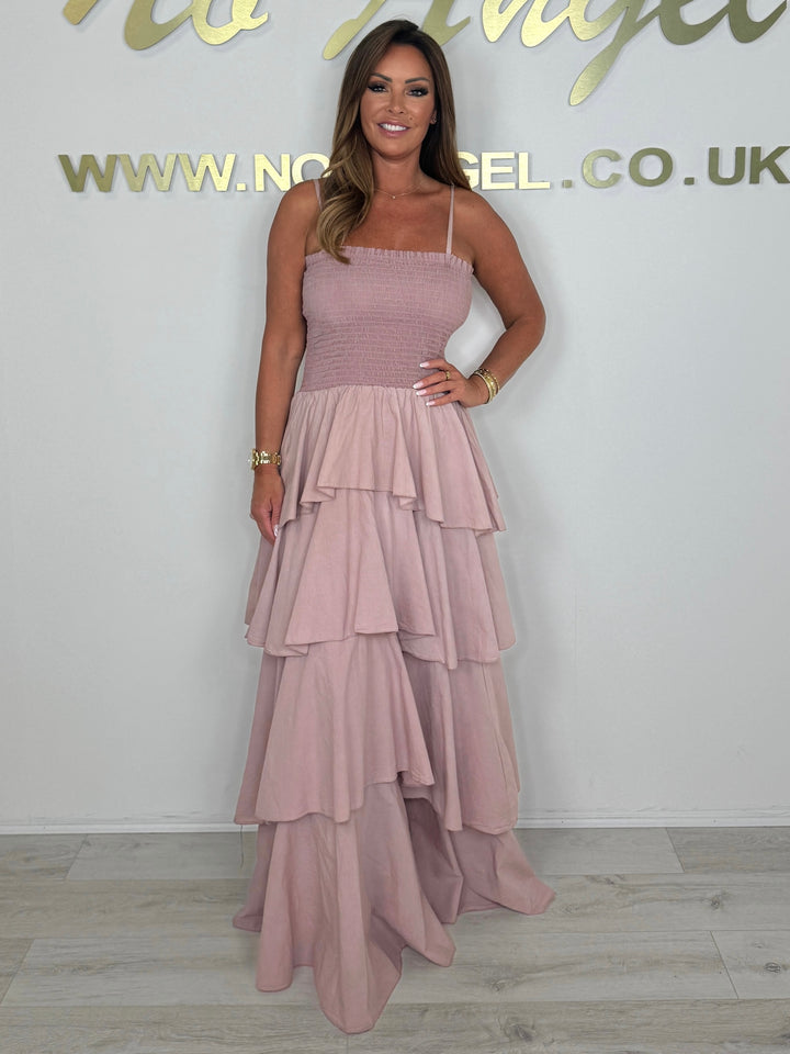Spaghetti Strap Smocked Layered Bottom Maxi Dress (2 Colours)