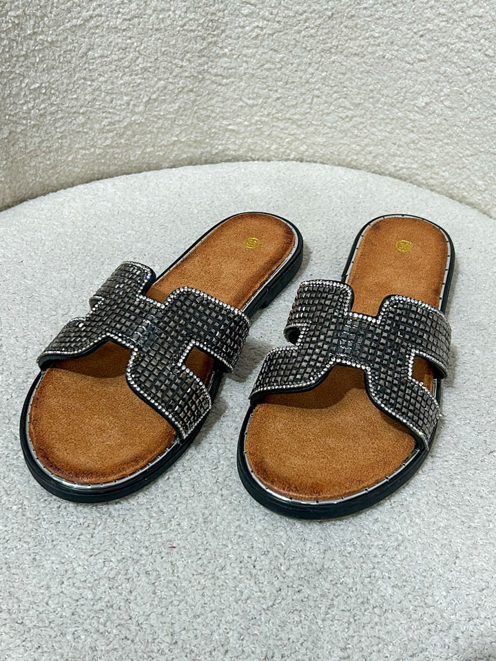 Diamante Block Shaped Sandals (2 Colours)