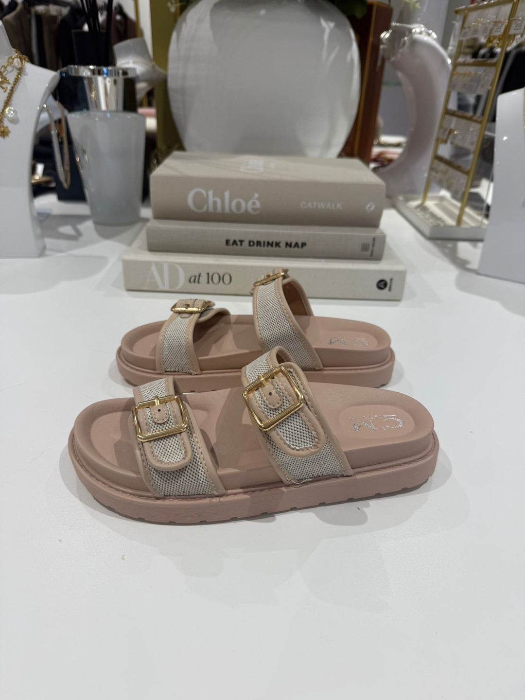 Double Buckle Contrast Woven Sandals (2 Colours)