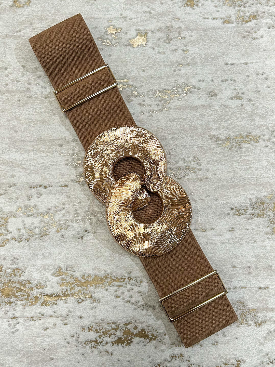 Gold Textured Circle Interlock Elasticated Belt (5 Colours)