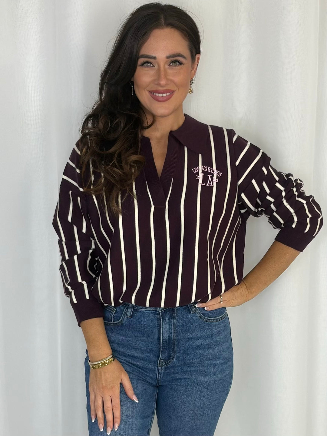 Striped LA Detail Soft Knit Jumper (4 Colours)