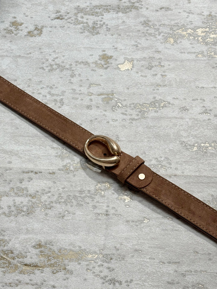 Suede Effect Gold Oval Buckle Belt (6 Colours)