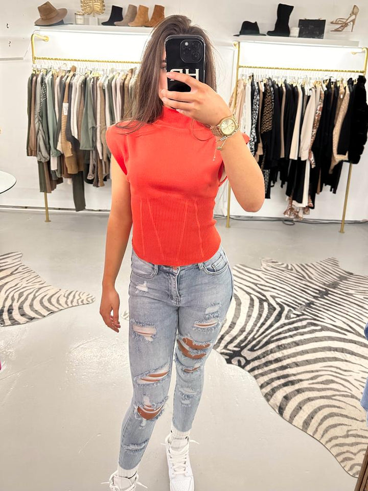 Orange Shoulder Pad Top